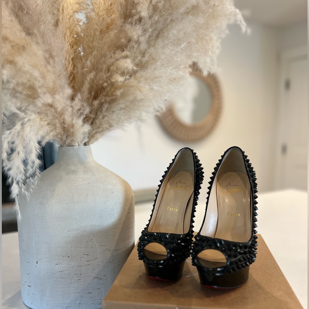 Christian Louboutin LADY PEEP SPIKES 150 PATENT size 7.5
